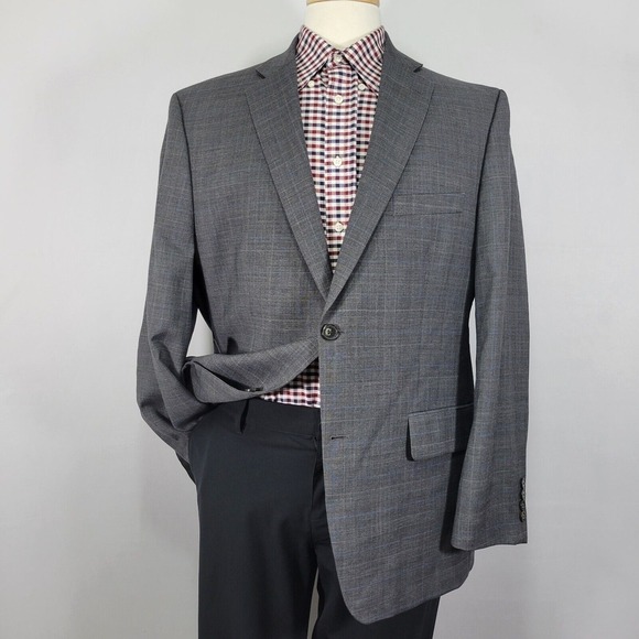 Greg Norman Collection Other - Greg Norman Tasso Elba Men's Sport Coat‎ Blazer Two Button Gray Plaid Wool 44R